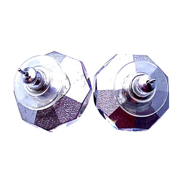 Faceted Aurora Borealis Crystal Stud Earrings 16 mm Silver-Tone Backing Wedding - Picture 6 of 7